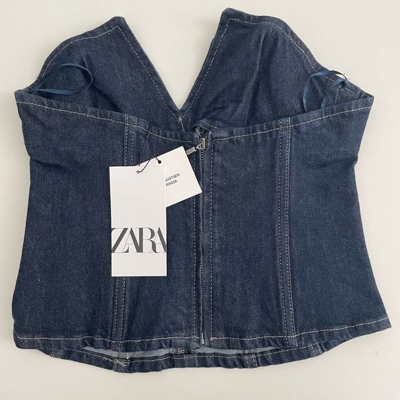 ZARA ZW DENIM CORSET WITH SLIT BLUE SIZE 2553/070/107/14 - Picture 4 of 4